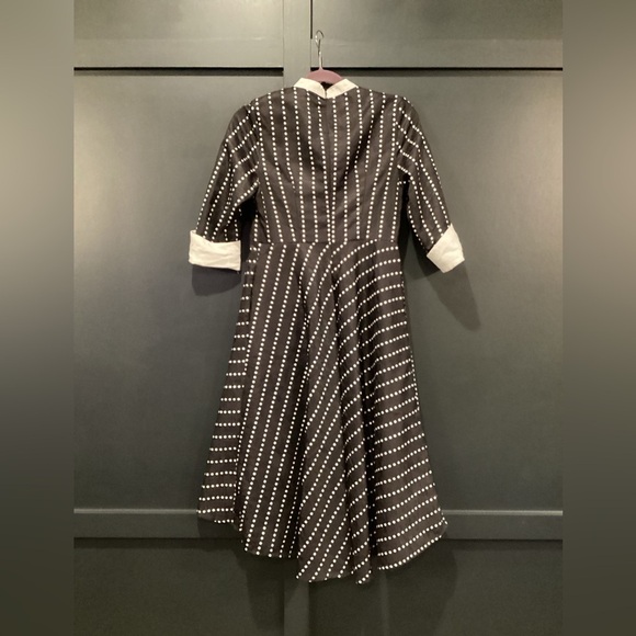 Cyanine Sea A-Line retro ponte flare high low silk polka dot dress - Picture 5 of 12